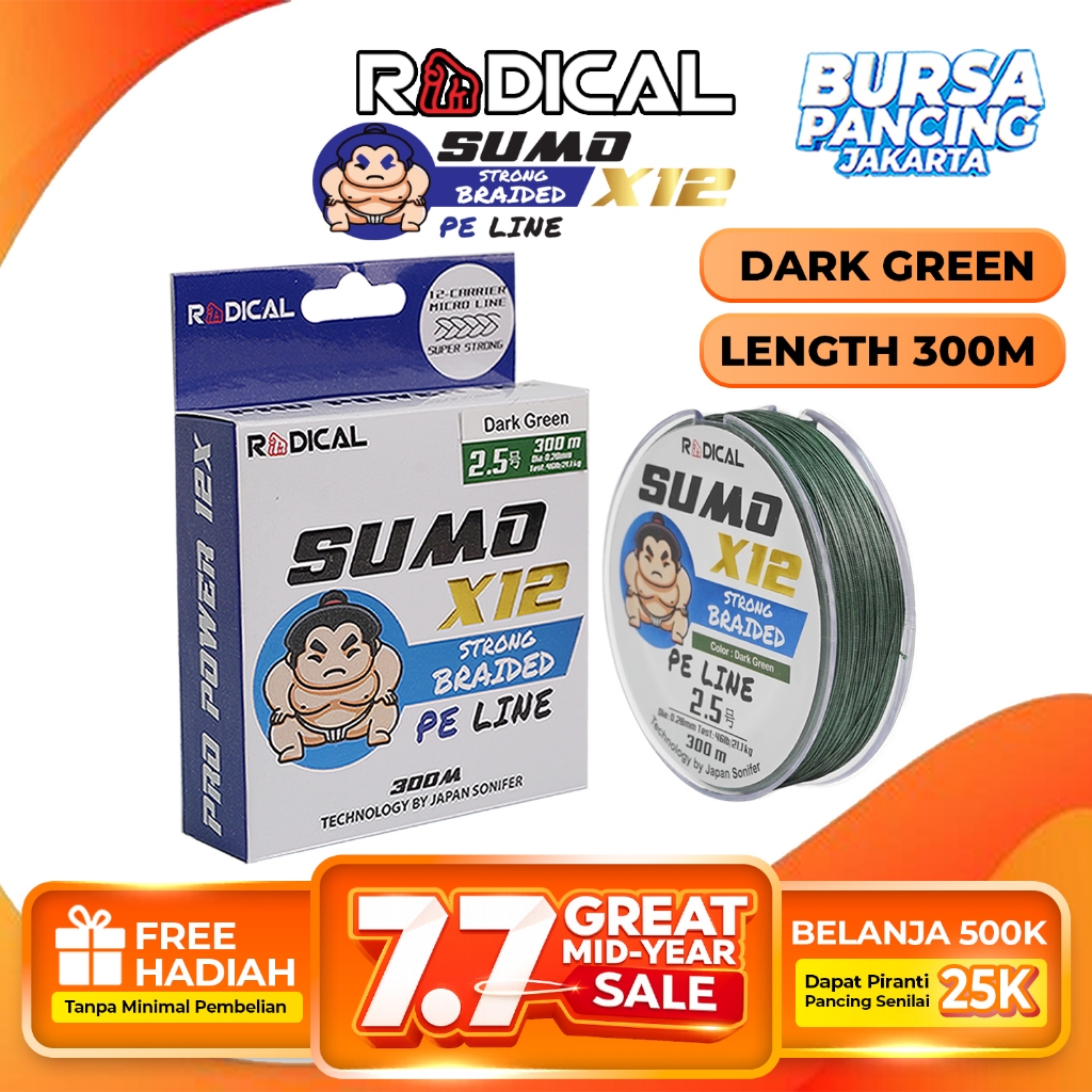 RADICAL Senar Pancing SUMO X12 300M DARK GREEN Tali Pancing PE