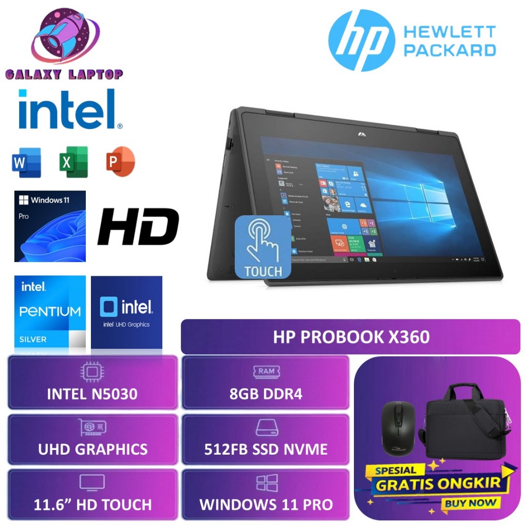 Laptop HP PROBOOK X360 Intel N5030 8GB - 512GB SSD Touchscreen WIN 11 HOME
