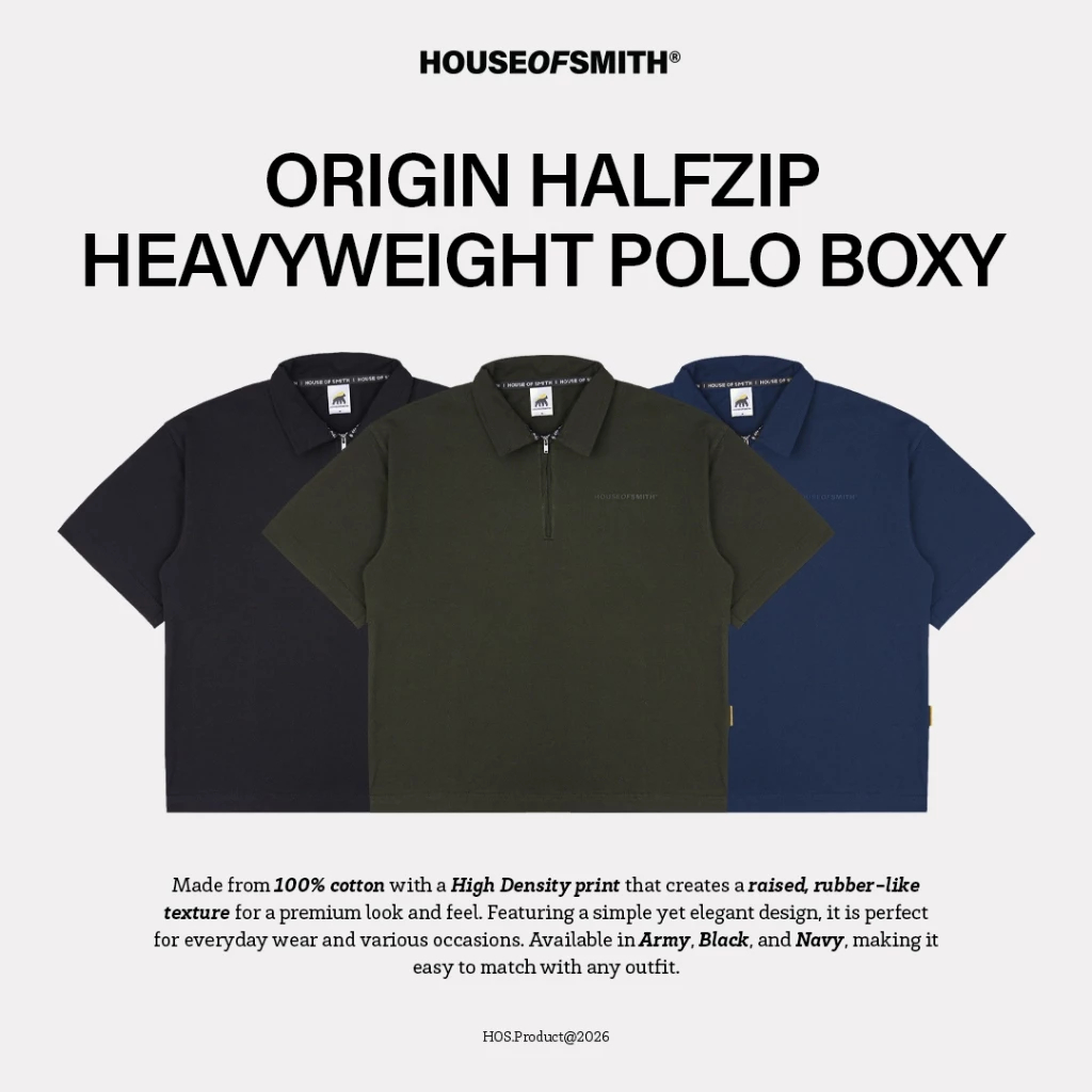 House of Smith BJM Polo Shirt - Origin Halfzip Heavyweight Polo Boxy - Polo Halfzip Boxy Pria