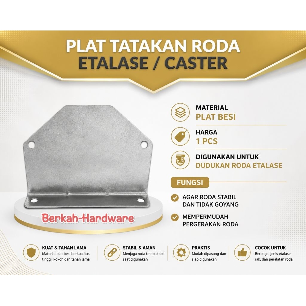 (1 Pcs) Plat Tatakan Roda Caster Etalase | Plat Besi Roda Etalase