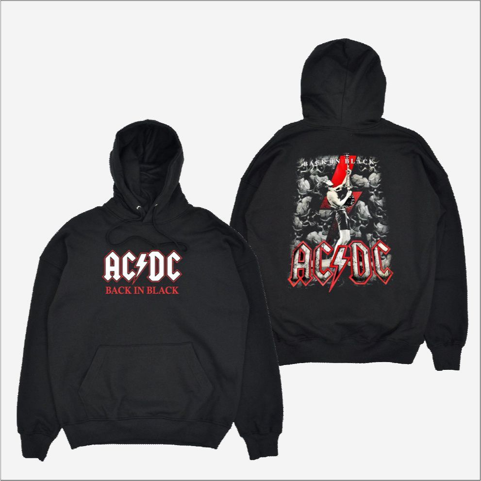 Raden Hoodie Acdc Back In Black Personil Music Sweater Pullover Unisex Hitam