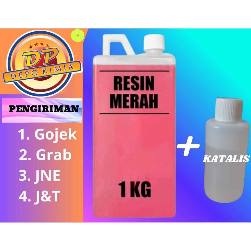 Resin Merah 1Kg +  katalis ( pengeras resin) resin merah untuk Fiberglass Moulding Kerajinan Tangan 