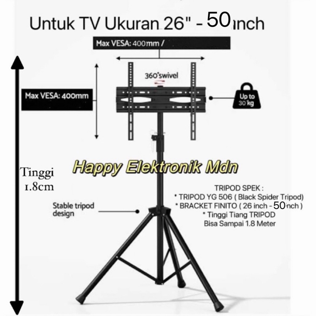 Stand Tripod tv Bracket 24 inch - 50 inch Bracket Standing 18 inci - 50 inci / 32 inci bracket /43 i