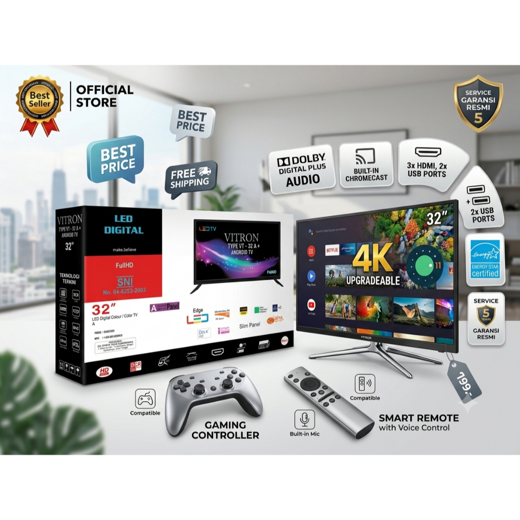 TV LED DIGITAL 17 INCH/ 19 INCH GIATEK/ GIATECH/ VITRON GARANSI 1 TAHUN