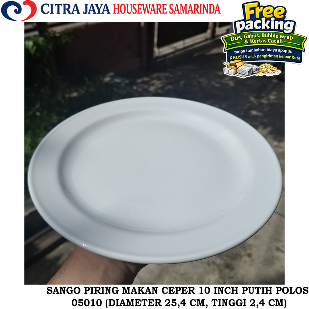 Piring MAKAN CEPER 10 INCH (1 PCS / 6 PCS) SANGO 05010 ULTRA HARD PORCELAIN HOTELWARE PUTIH POLOS
