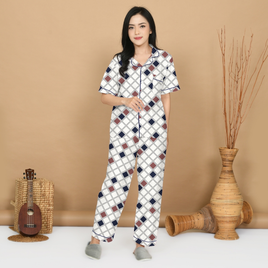 Nyenyak Piyama Wanita CP ( Size L ) Katun / Setelan Baju Tidur Celana Panjang Cewek Dewasa
