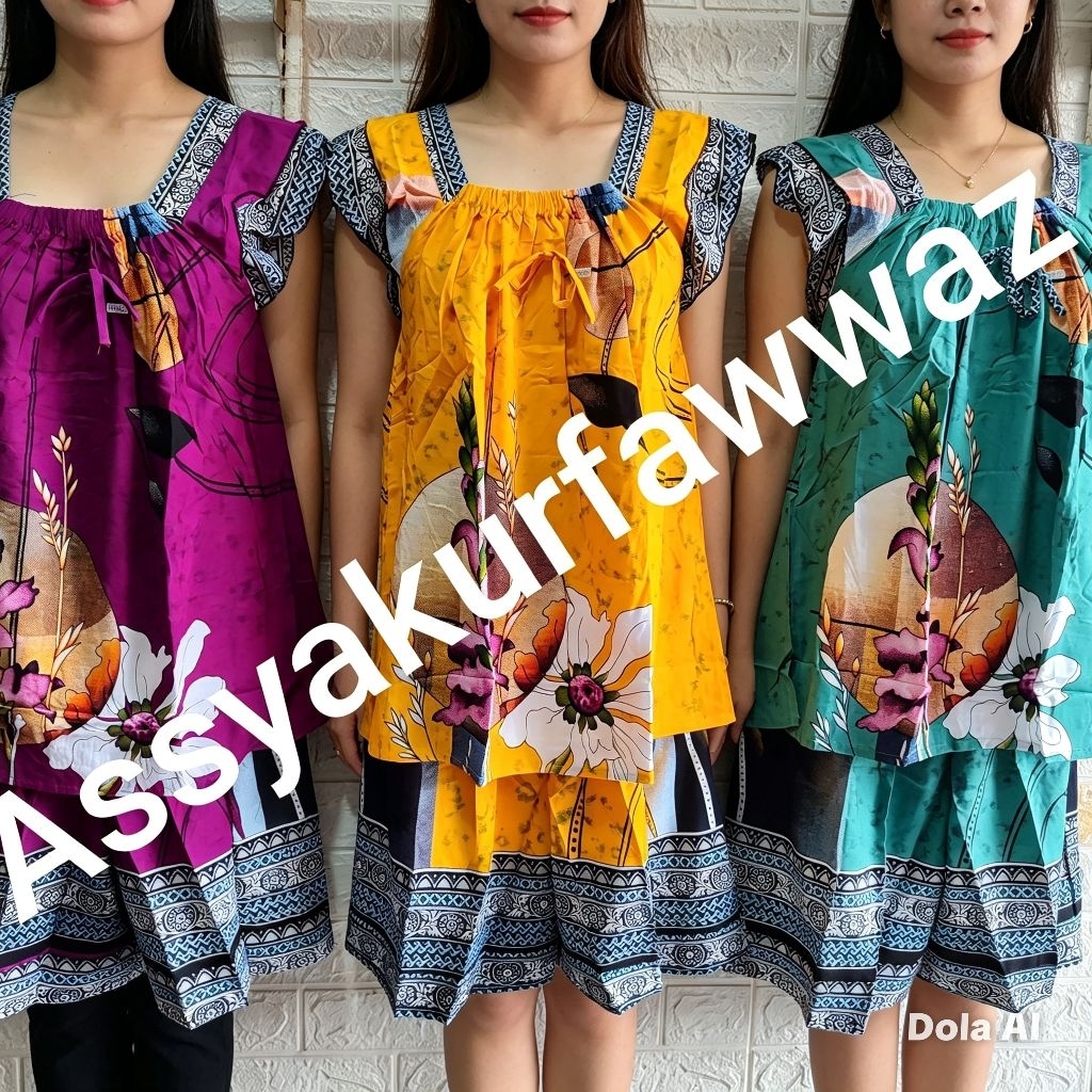SETELAN  HOTPANTS BATIK ELOK MODEL TANGAN SUSUN MOTIF BUNGA