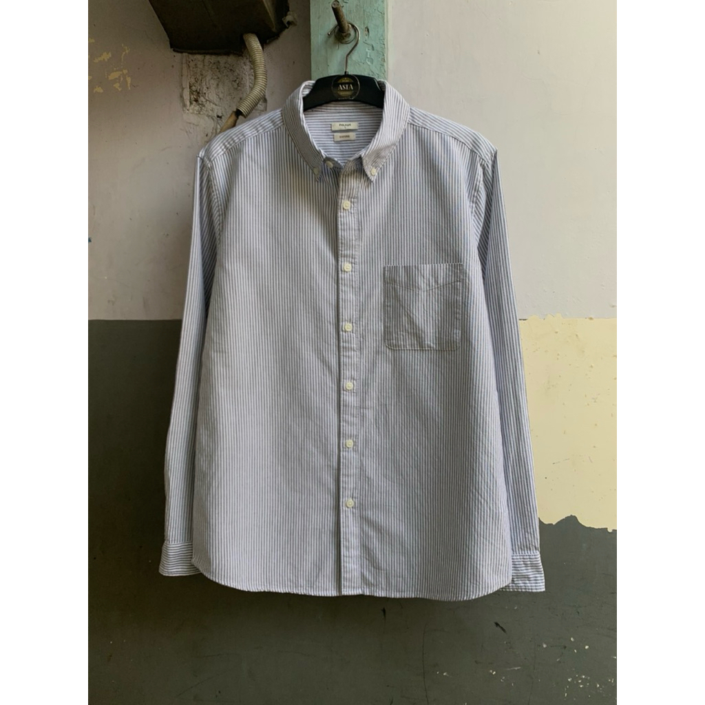 kemeja polham pria stripe oxford lengan panjang preloved