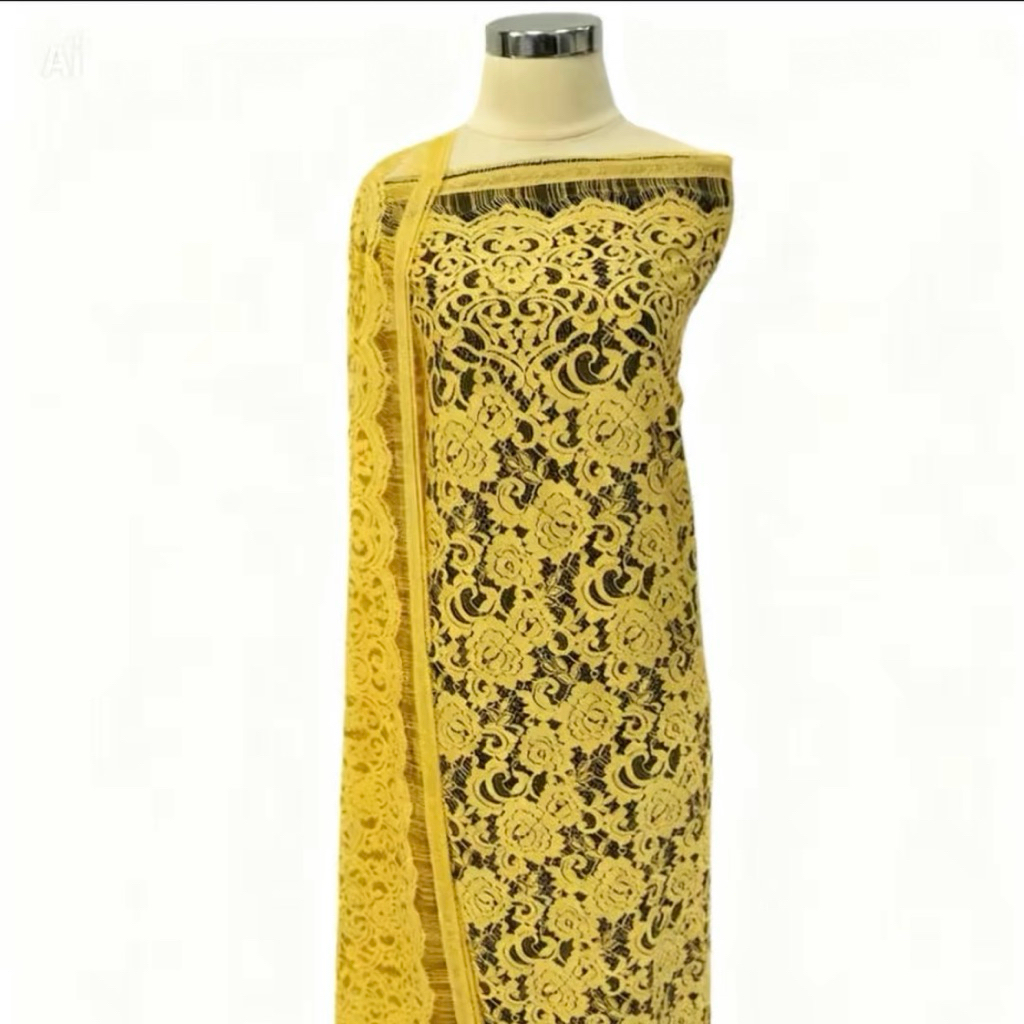 bahan kain brokat katun doff kuning gold semi perancis prancis wedding pengantin