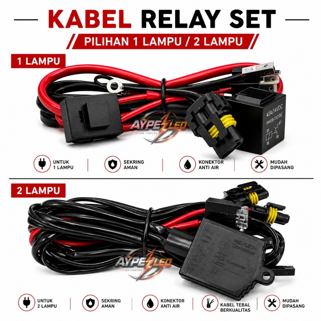 Kabel Relay Set Lampu Projie Biled Projector HID Premium Tipe Socket H4 Motor Dan Mobil Relay Set La