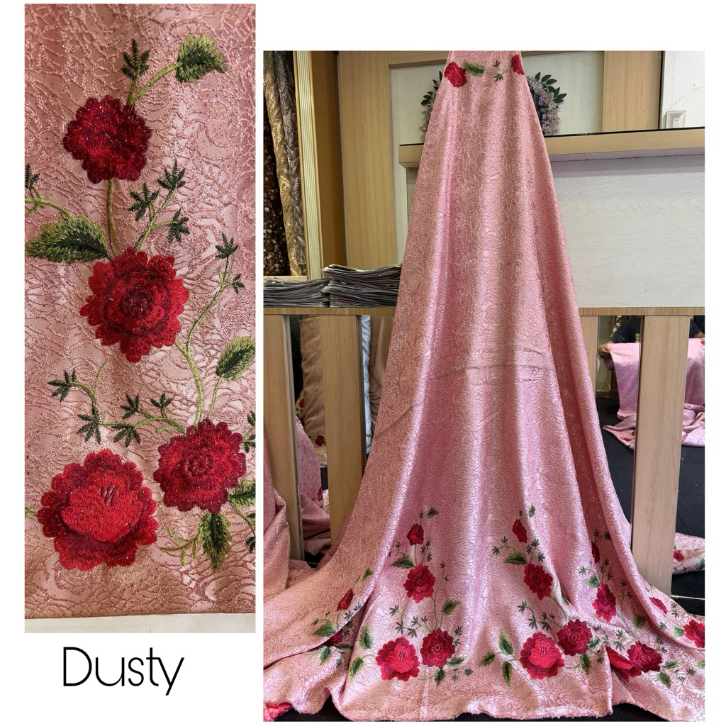 kain jacquard motif bunga mawar kain tile brokat kain jaguar kain dress kain kebaya Harga Setengah M