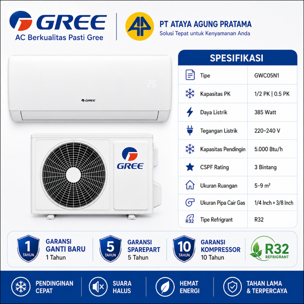 KHUSUS MAKASSAR GOWA AC GREE DELUXE STANDSRT 0,5PK GWC-05N1/A