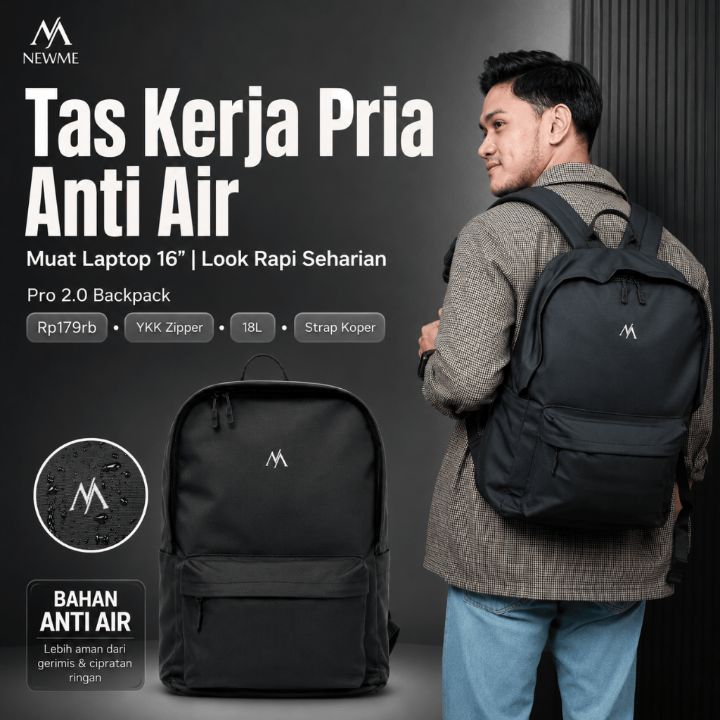 Tas Laptop Pria 16 Inch Anti Air Ransel Kerja Premium Backpack Kantor Strap Koper - Pro Backpack