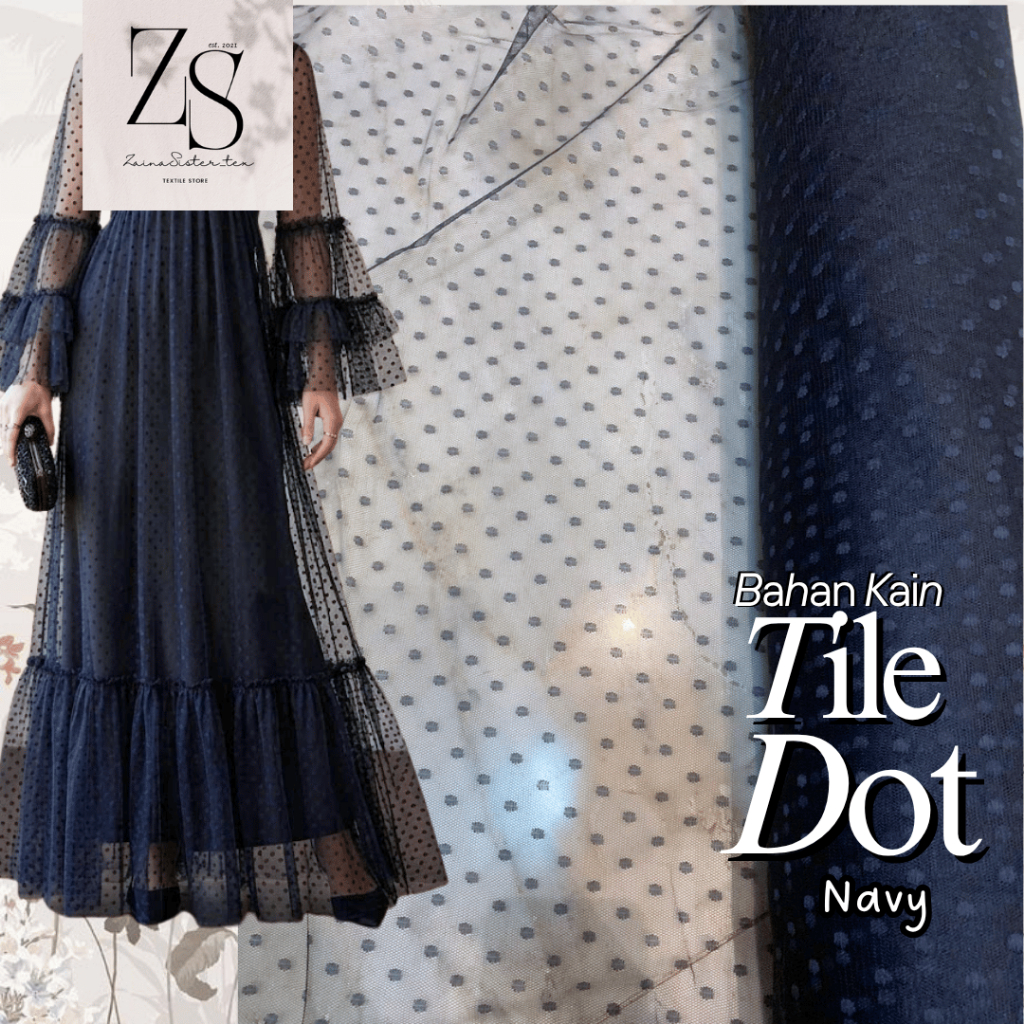 Bahan Kain Soft Tile Tille Tule Tulle Dot Dotty Warna Biru Navy