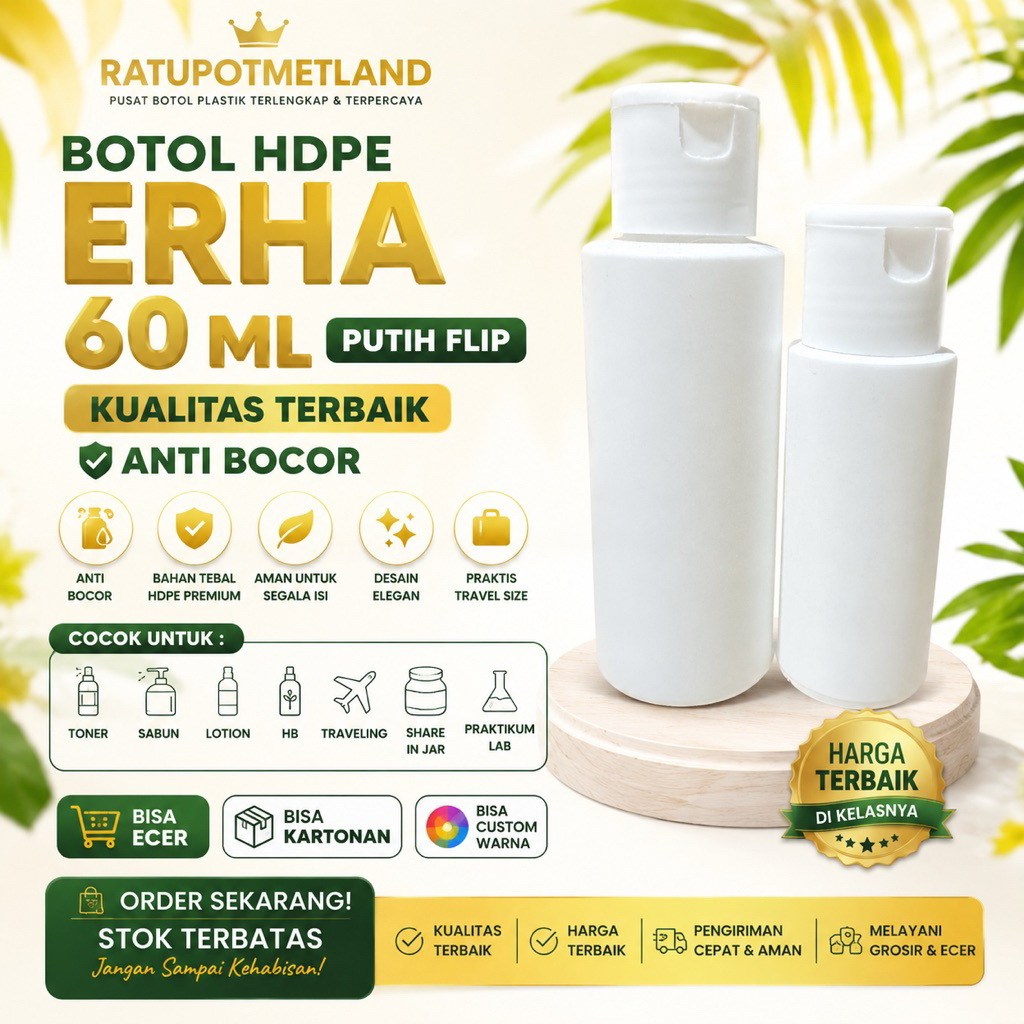 botol erha 60 ml hdpe putih tutup putih