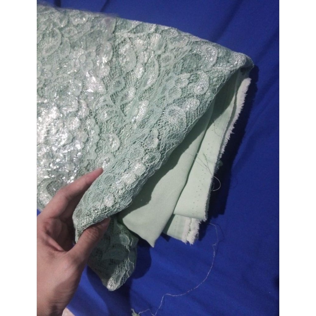 Kain brukat + furing warna hijau mint