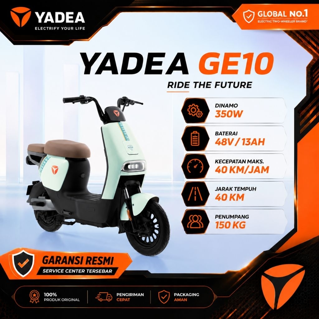 Sepeda Listrik Terbaru YADEA GE10 Anti air, kuat dan kokoh. garansi Resmi Yadea