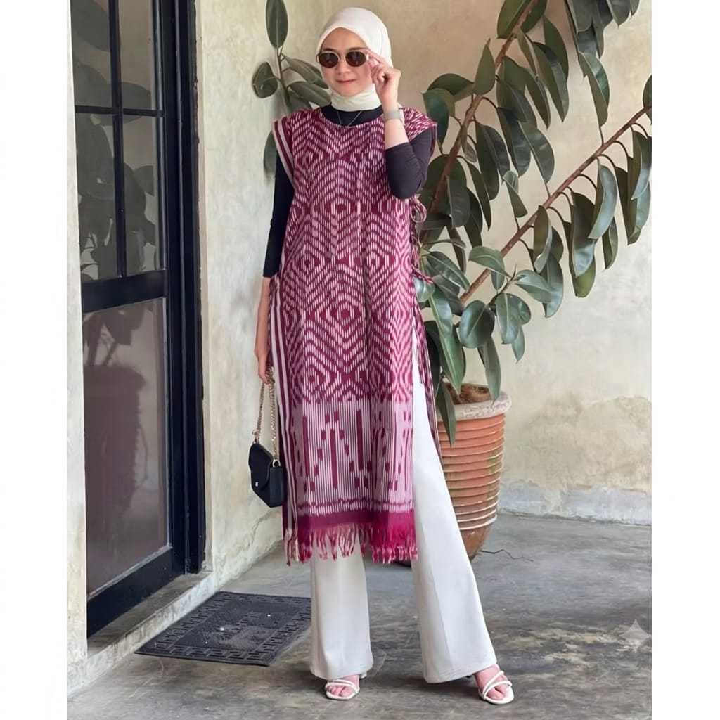 Outer wanita-baju tenun muslim wanita-busana tenun cardigan wanita