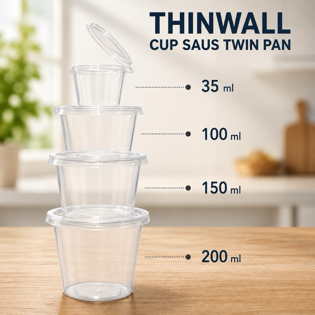 [50 pcs] Thinwall Cup Saus 35ml, 100ml, 150ml, 200ml / Cup Puding / Cup Selai Twin Pan