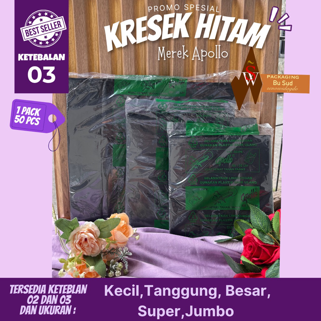 MURAH TAS KRESEK APOLLO HITAM  hijau TANGGUNG, BESAR, SUPEER HARGA PABRIK  isi 50 pcs / tas kresek h