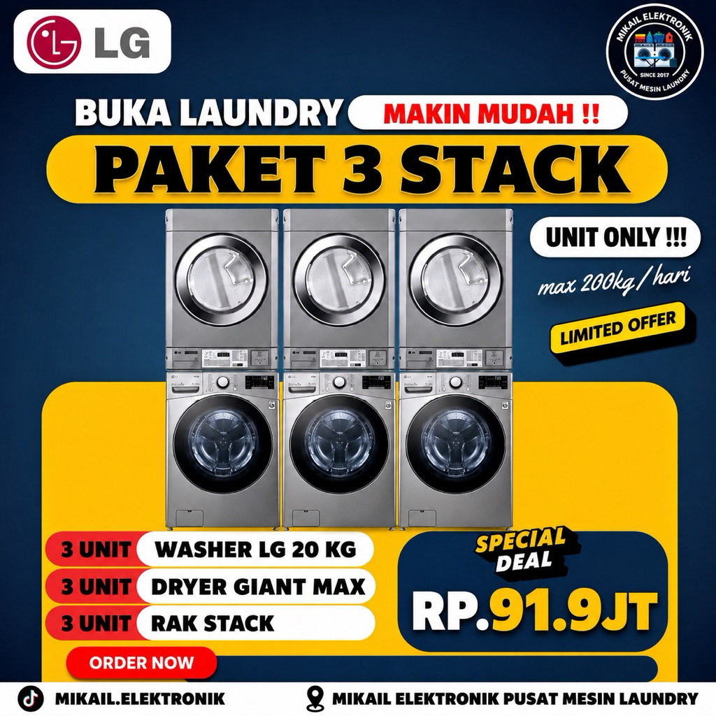 MESIN LAUNDRY  WASHER LG 20 KG DRYER LG GIANT MAX COMMERCIAL UNIT ONLY