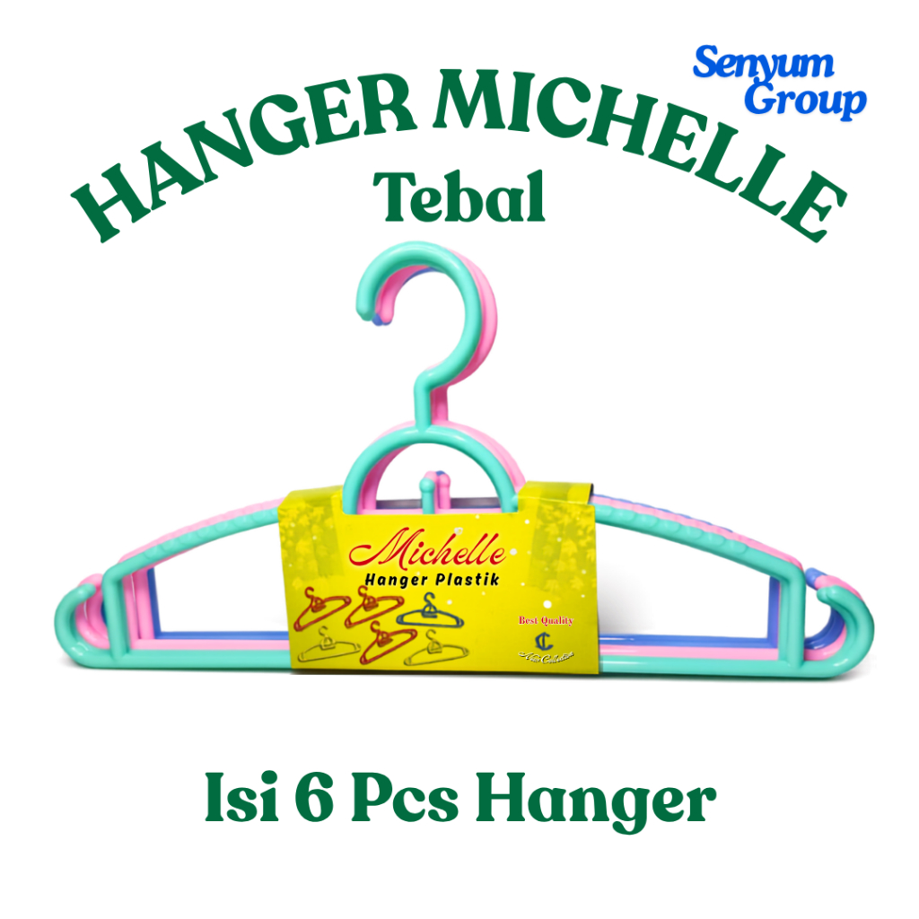 [SG] Hanger Baju Plastik Tebal Michelle 38cm Isi 6 Pcs - Gantungan Baju Dewasa Anti Slip