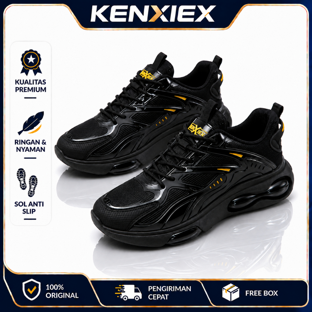 KENXIEX Hiro Sby - Sepatu Pria Fashion Casual Sneakers Sport Black