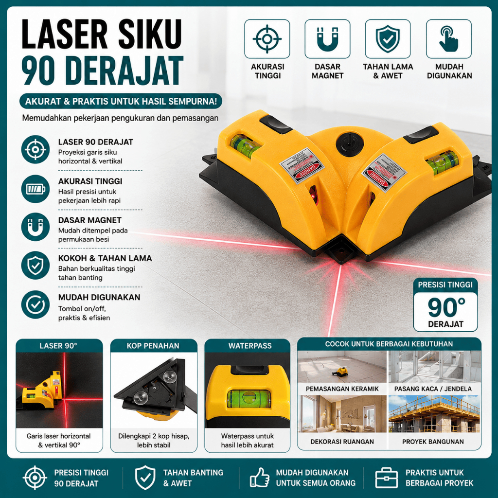 Laser Siku 90 Derajat Alat Ukur Sudut Siku Waterpass Laser Level Square Pengukur Keramik Lantai
