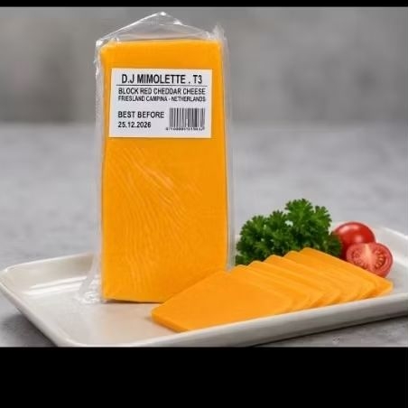 Keju/Cheese Red cheddar blok / balok De jong/River Valley ± 2 kg