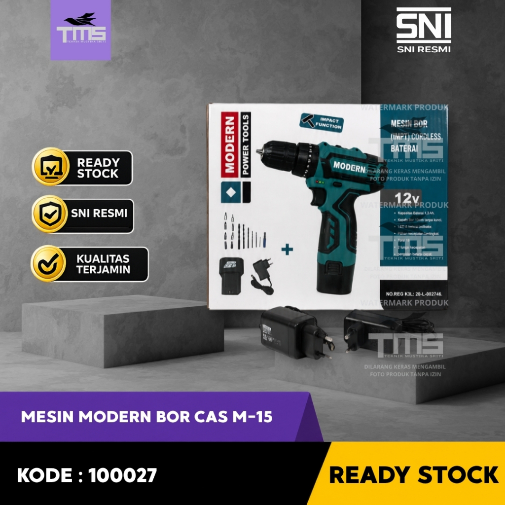 MESIN BOR CAS MODERN M-15 12V CORDLESS DRILL IMPACT BOR BATERAI
