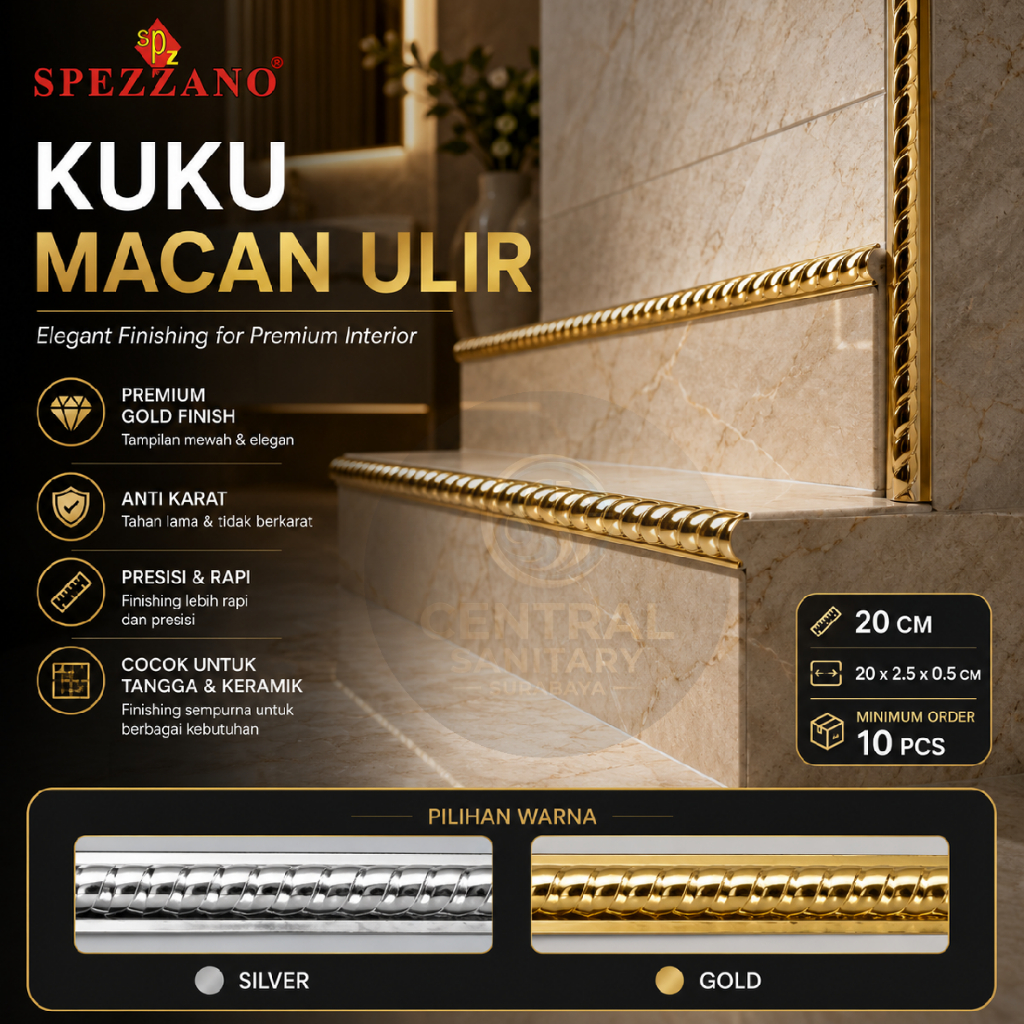 kuku macan/bon-bon/list keramik ulir silver-gold (emas) SPEZZANO