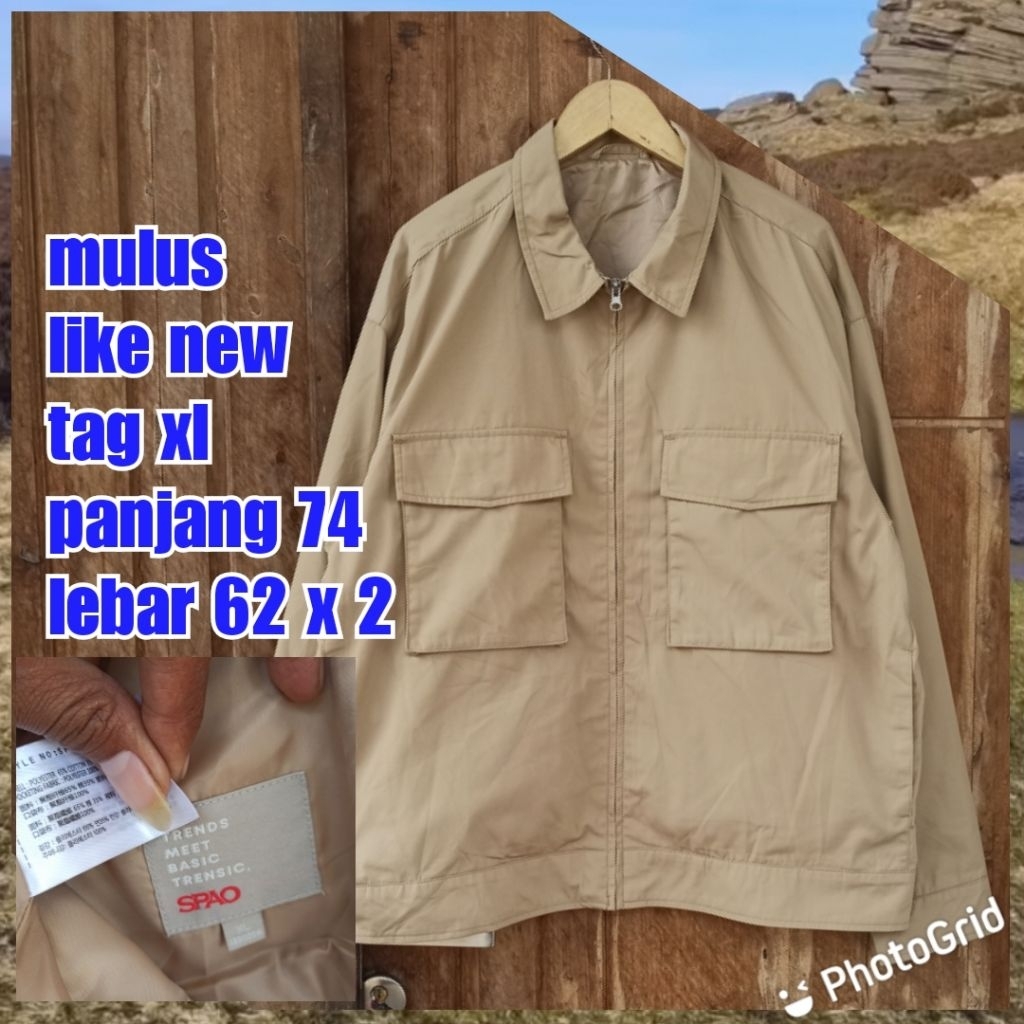 jaket work kerja casual Harrington big pocket besar jumbo spao cream khaki