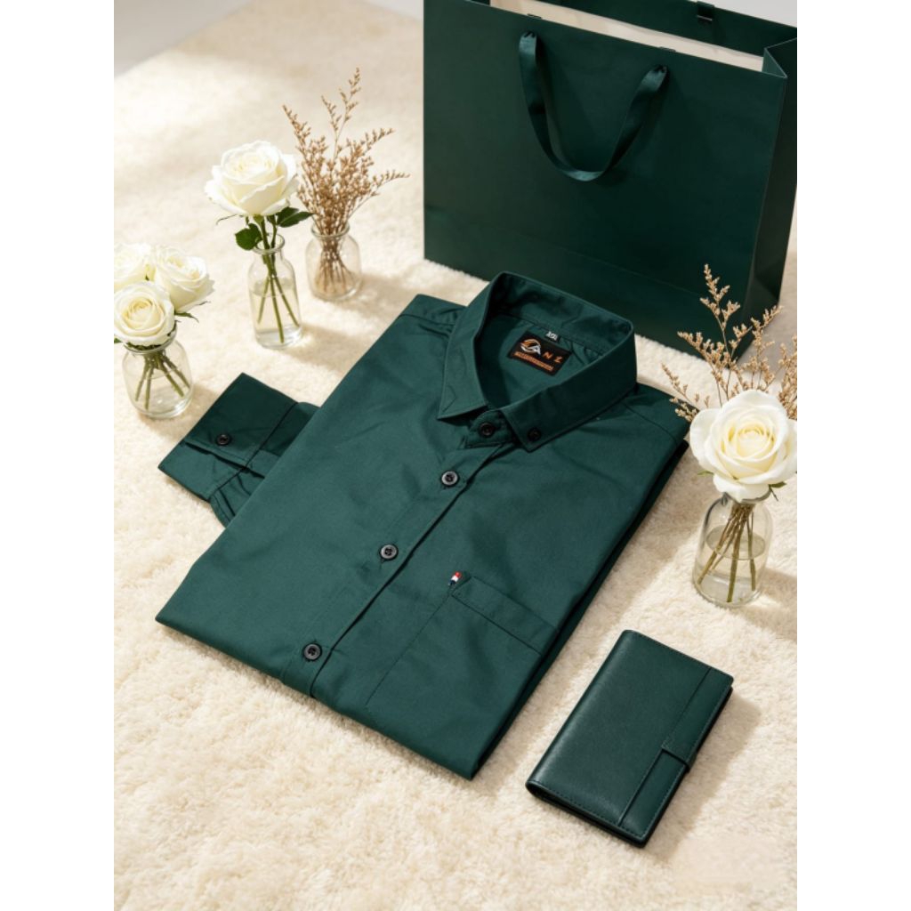 kemeja pria emerald green, kemeja pria polos lengan panjang emerald green, kemeja pria polos emerald