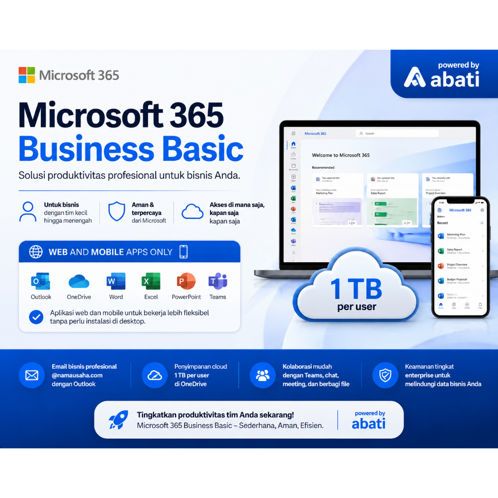 Microsoft 365 Business Basic + OneDrive 1TB + 1 User 1 Tahun