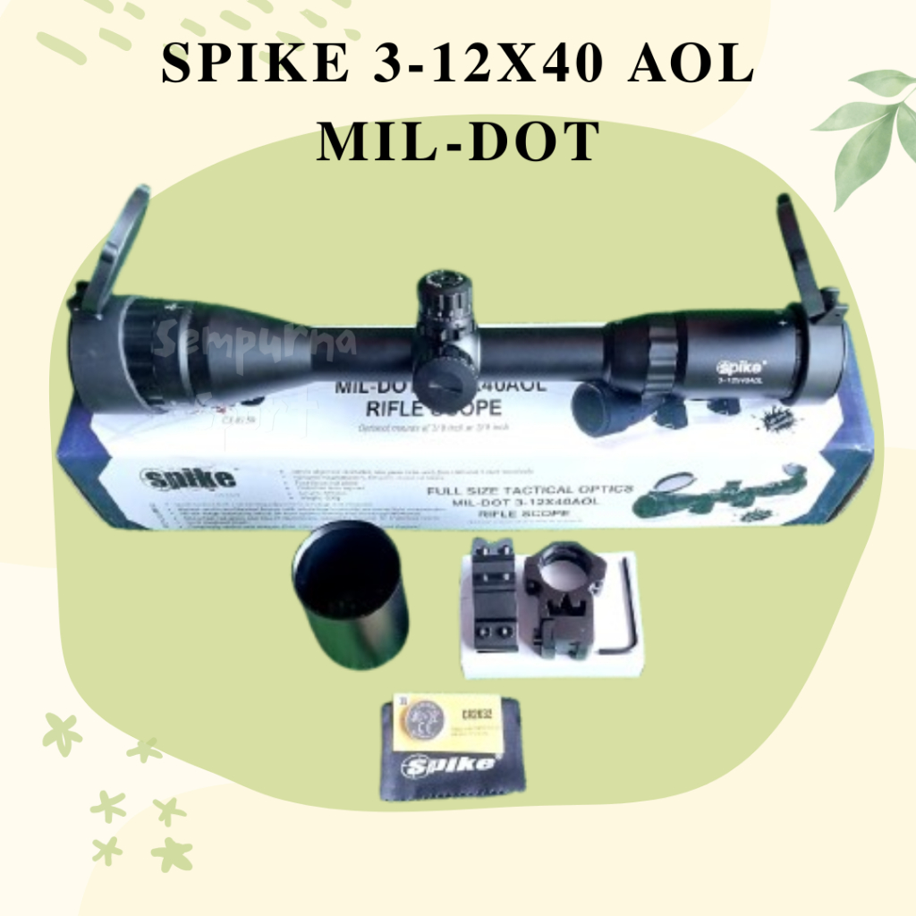Jual Teleskop SPIKE 3-12X40 AOL MIL-DOT || Telescope SPIKE 3-12X40 AOL MIL-DOT || Teleskop Spike