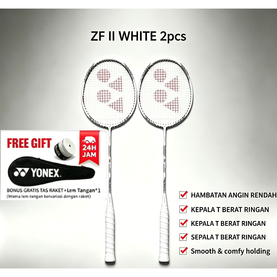 YY Astrox Z FORCE II WHITE 2 pcs 4U 24-28LBS Raket Badminton Bonus Lengkap Tas & Grip