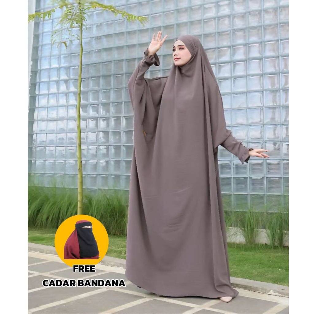 Ziran Abaya Overhead French Khimar Jumbo Muslim syari baju umroh bahan  cringkle airflow