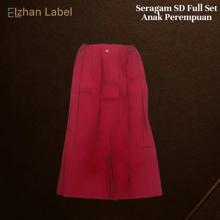 Elzhan Label - Rok Panjang SD Merah Bahan Drill