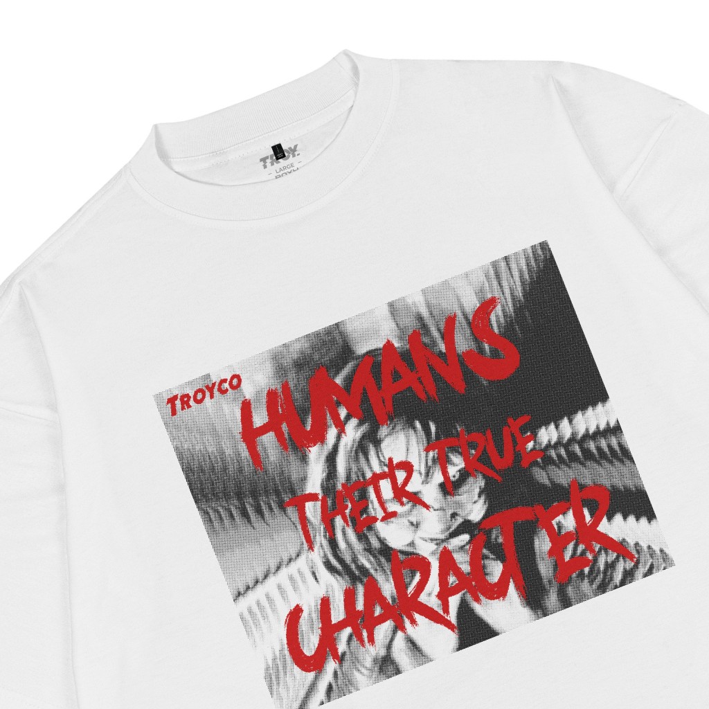 Troy Company Boxy Oversize Tshirt White Human Character - Kaos Pria Boxy Oversize Putih MBD 3238