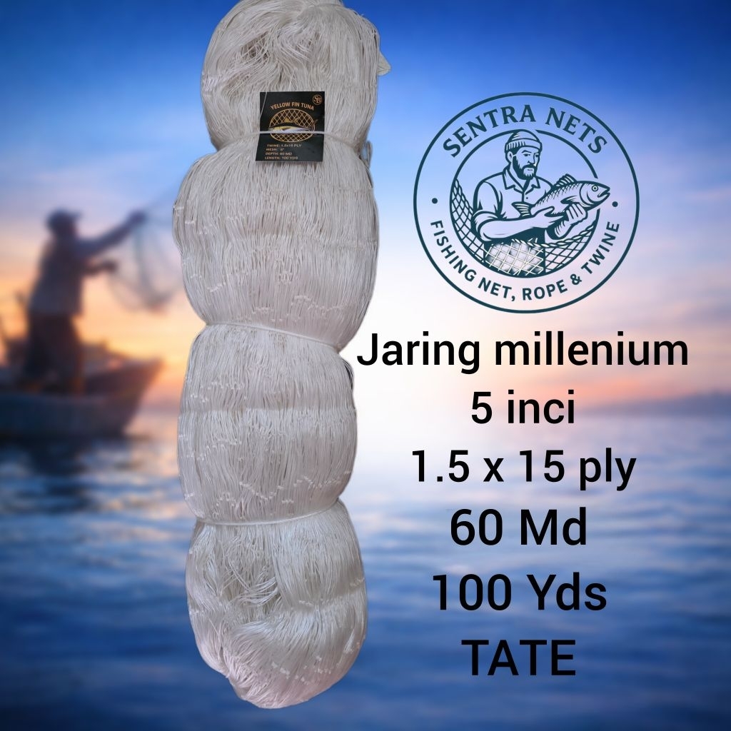 jaring milenium/jaring pintal/jaring serabut 5 inci 15ply 60md 100yds