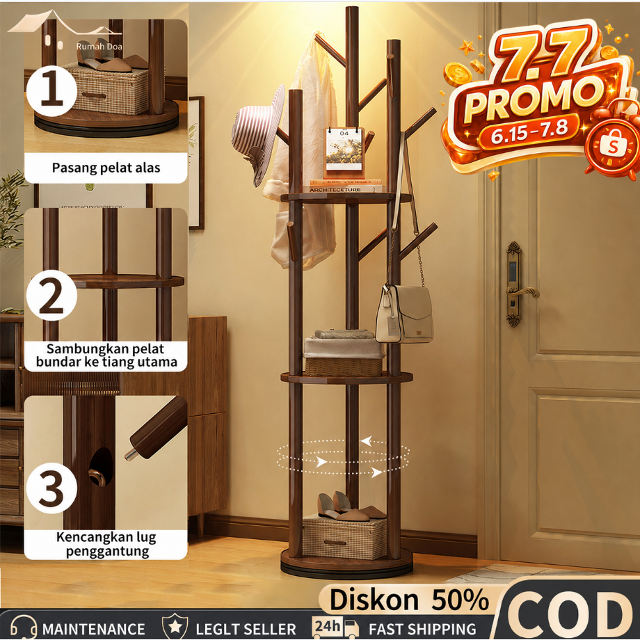COD Rak Gantungan Baju Kayu Dapat Diputar Gantungan Jilbab Stand Hanger Rak Gantungan Baju Kayu Rak 