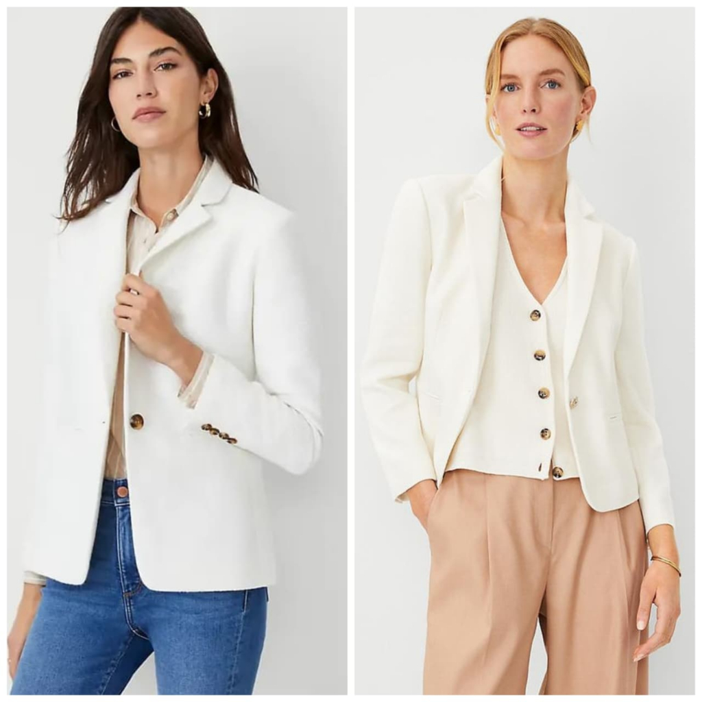 Blazer Ann Taylor Textured Cropped One Button Blazer