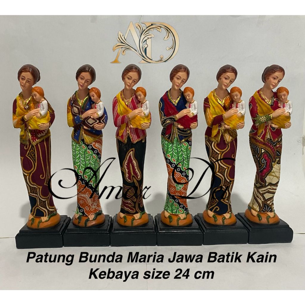 Patung Bunda Maria Jawa Batik Kain Kebaya ukuran 24 cm