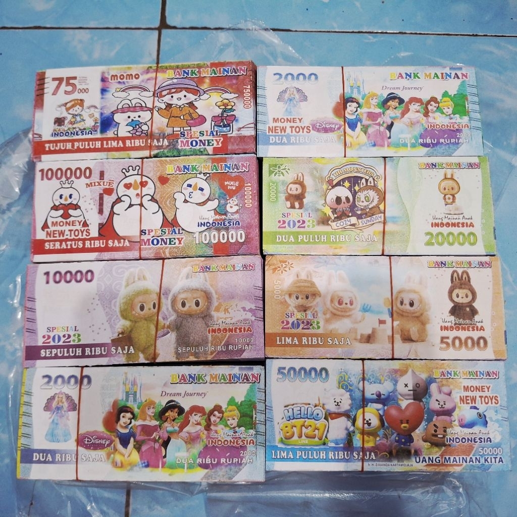 1000 Lembar Duit Duitan Mainan Uang Monopoli Motif Gambar Karakter Campur