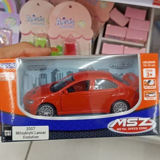DIECAST SKALA 1:41 LANCER EVOLUTION RED APOLO MSZ Mattel