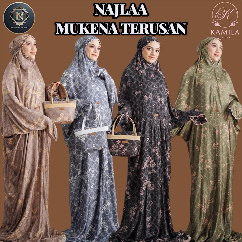 Najlaa Mukena Terusan by Nadheera Luxury Mukena Terusan Rayon Premium Mukena Lajuran Rayon Premium