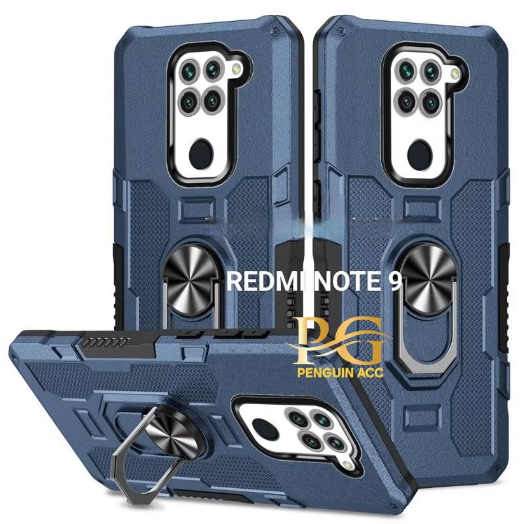 Casing XIAOMI REDMI NOTE 9 Hard Case Ring Armor Robot Standing Handphone
