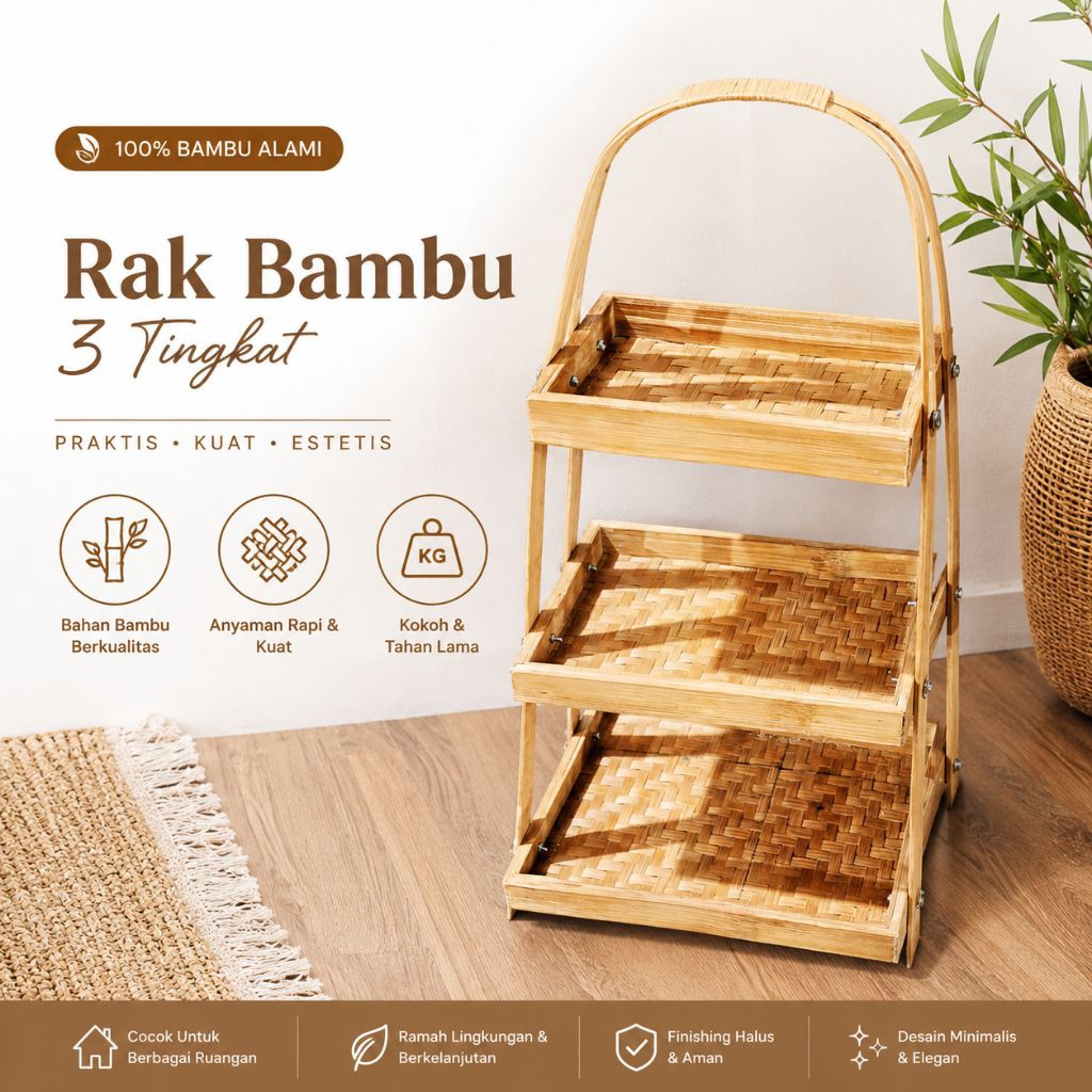 Rak bumbu - rak bambu - kerajinan dapur - susun 3 - susun 2 - kerajinan Jogja