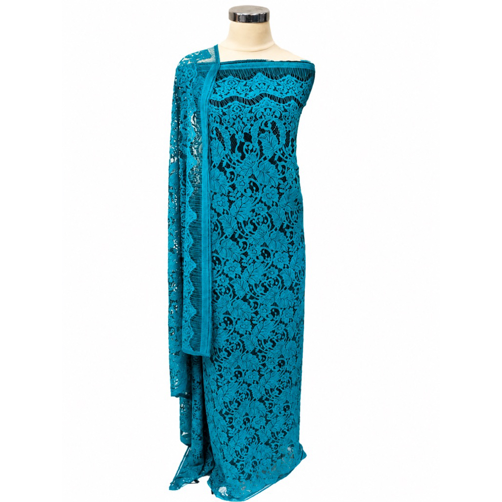 brokat biru toska blue turqious turkish bahan kain panel perancis semi katun prancis italy