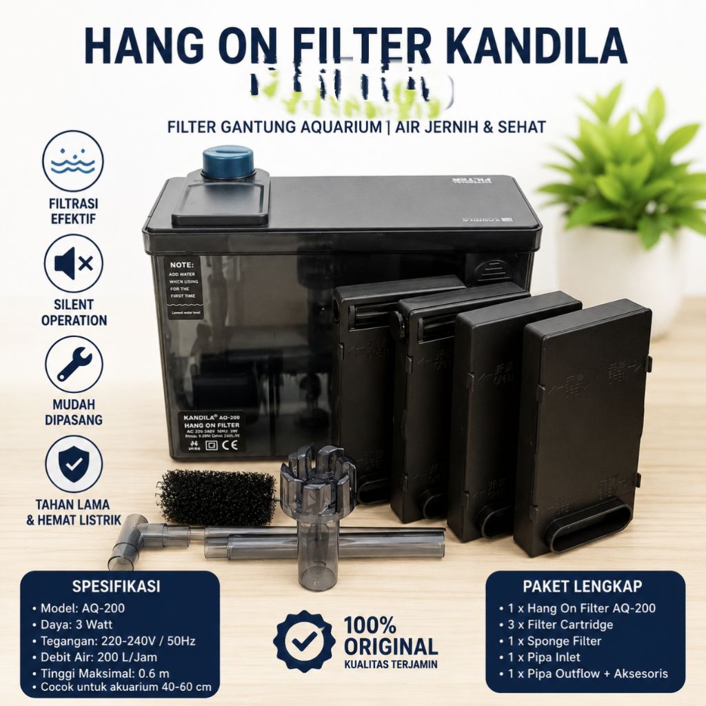 KANDILA Hang On Filter HOF 800 / HOF 1000 Filter Gantung Aquarium Surface Skimmer Hang On Filter Aquascape Air Tawar & Laut
